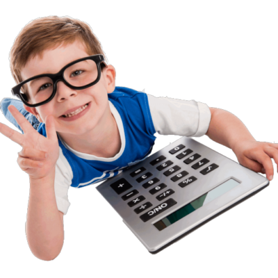Smart boy with a calculator